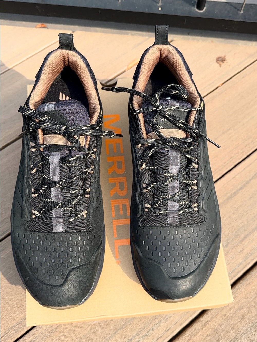 Merrell Men's Black and Tan Trail Runner Hiking Shoes - Picture 3 of 10